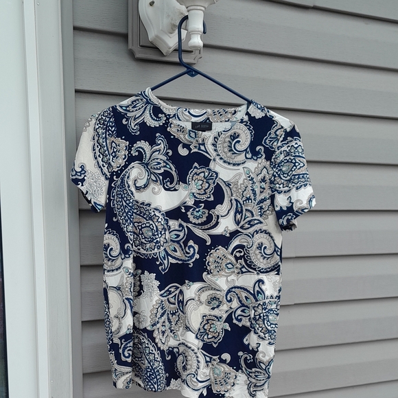 J. Jill Navy and Cream Paisley Blouse XS - Picture 3 of 6